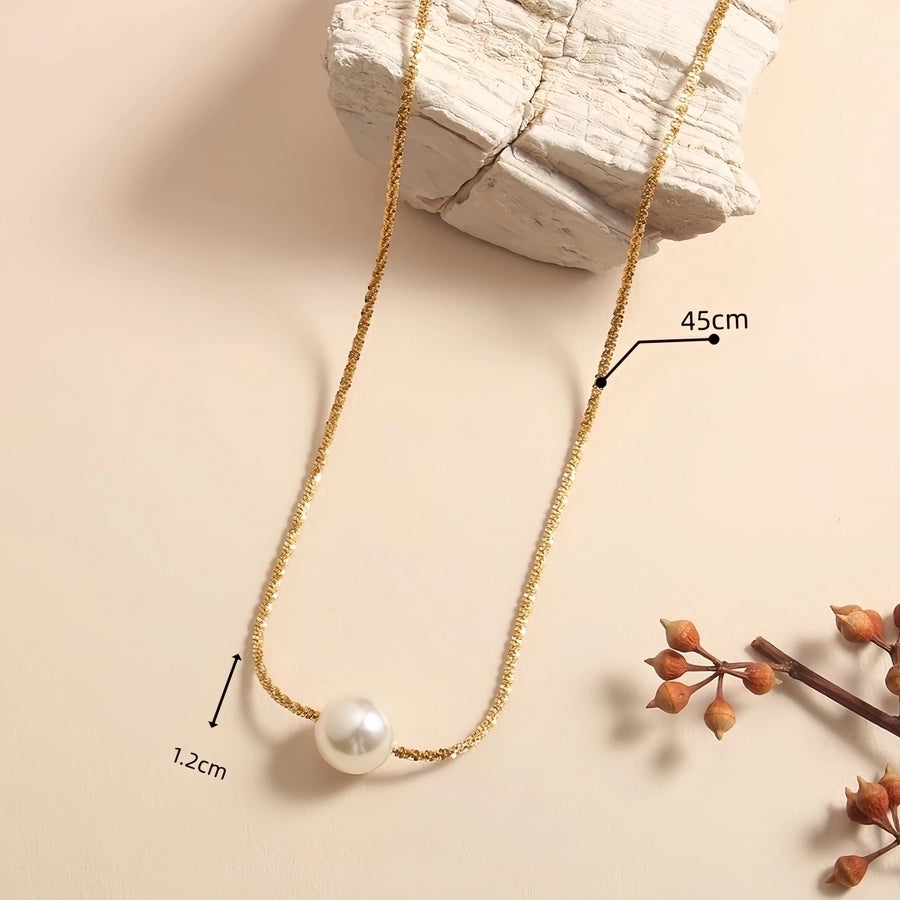 Jewelry Vintage Style Vacation French Style Pearl 304 Stainless Steel Artificial Pearls 18K Gold Plated Inlay Stainless Steel Necklaces