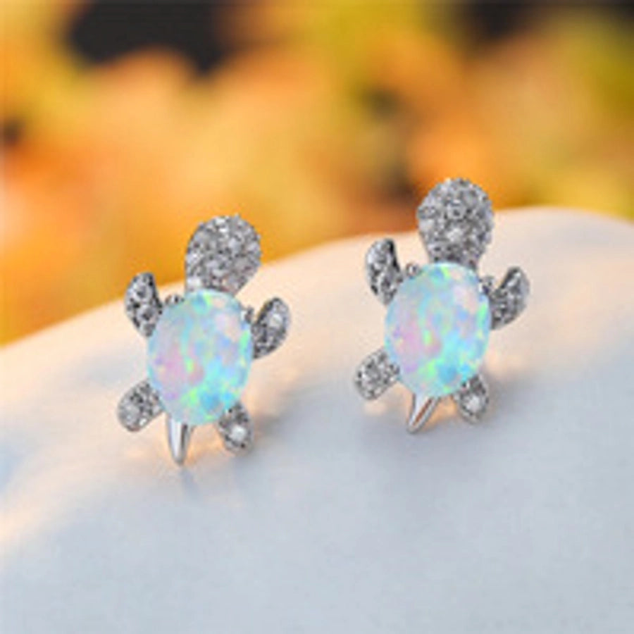 1 pair cute simple style tortoise plating inlay copper zircon ear studs - CEJEW