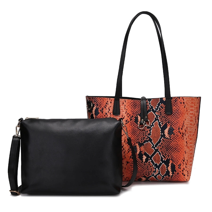 Women's Pu Leather Snakeskin Classic Style Square Open Bag Sets