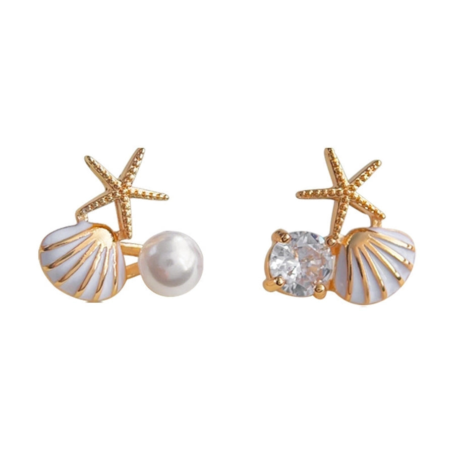 1 Pair Beach Sweet Starfish Shell Enamel Plating Inlay Alloy Pearl Zircon Gold Plated Ear Studs