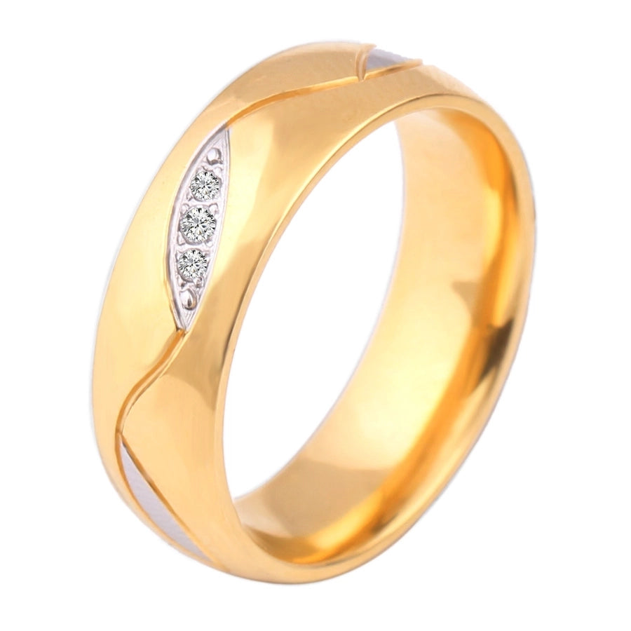 simple style color block titanium steel inlay zircon rings