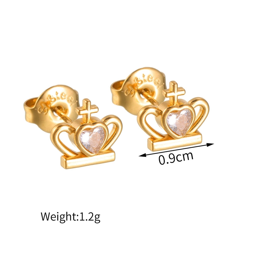 1 Pair Simple Style IG Style Heart Shape Crown Butterfly 304 Stainless Steel Ear Studs