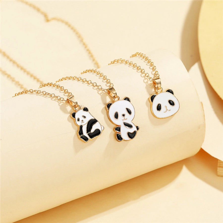 Cartoon Style Cute Panda K Gold Plated 201 Stainless Steel Zinc alloy  Pendant Necklace