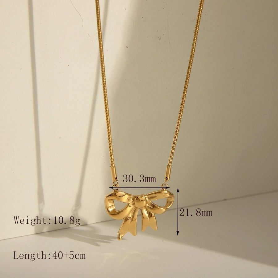 Jewelry IG Style Simple Style Solid Color Bow Knot 304 Stainless Steel 18K Gold Plated Pendant Necklace