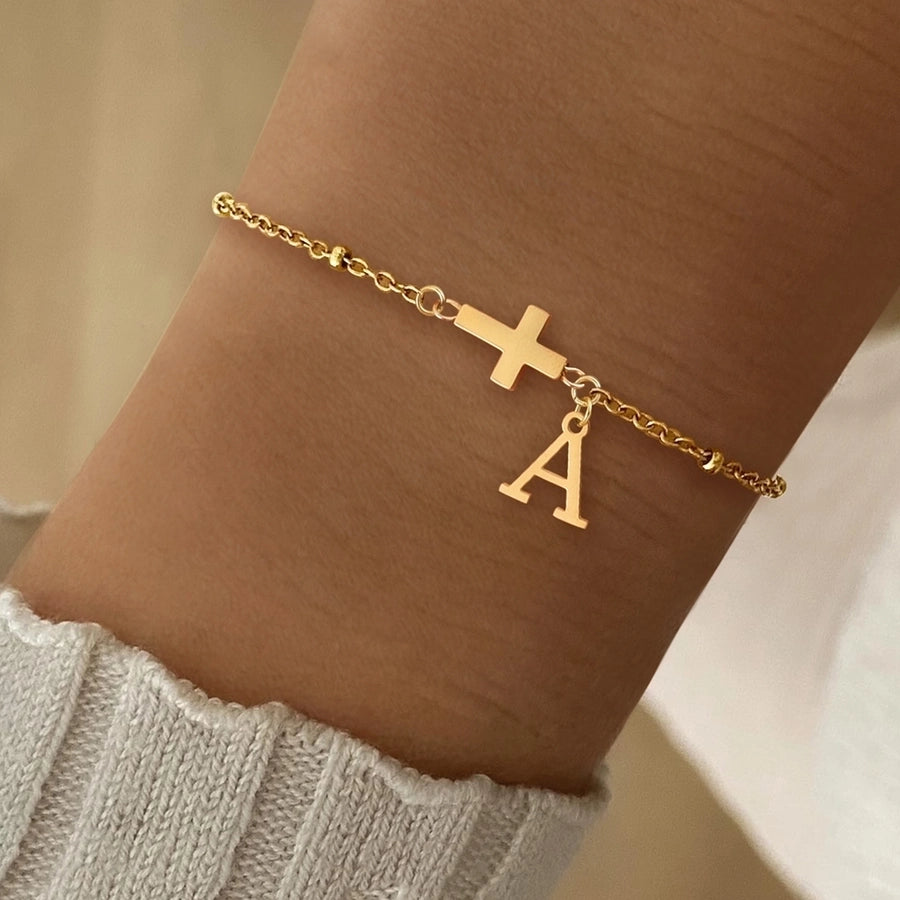 Elegant Simple Style Classic Style Cross Letter 201 Stainless Steel 304 Stainless Steel Bracelets In Bulk