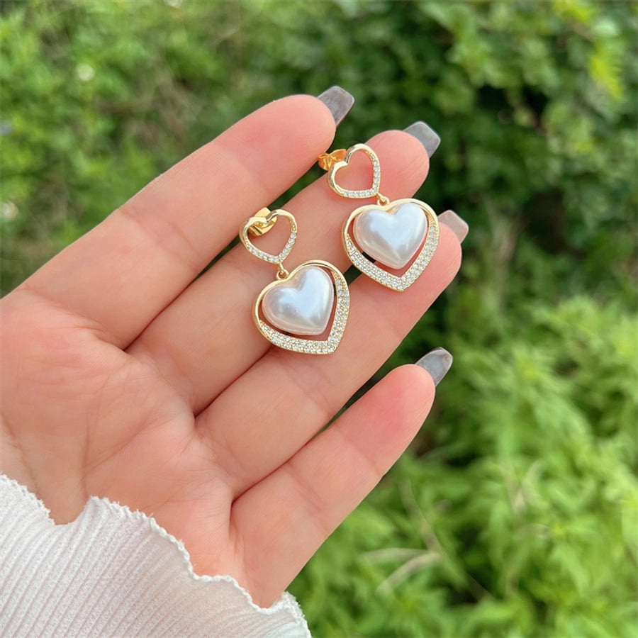 1 Pair Modern Style Simple Style Streetwear Solid Color Inlay Copper Imitation Pearl Zircon 18K Gold Plated Drop Earrings