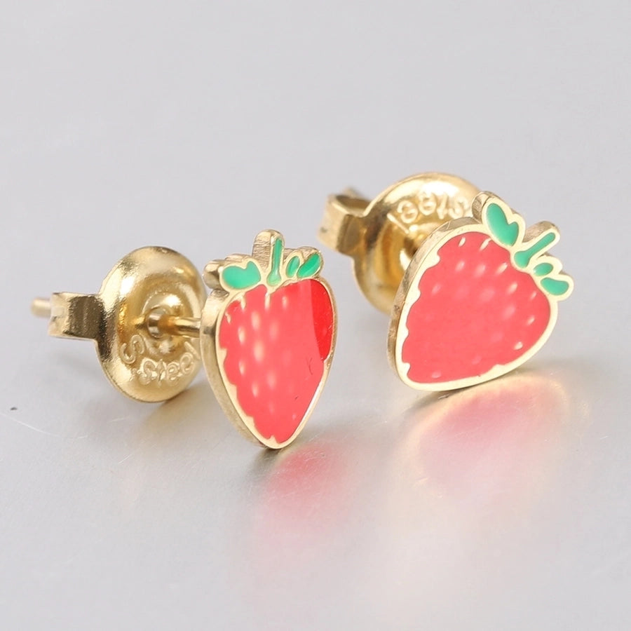 1 Pair IG Style Fruit Titanium Steel 18K Gold Plated Ear Studs