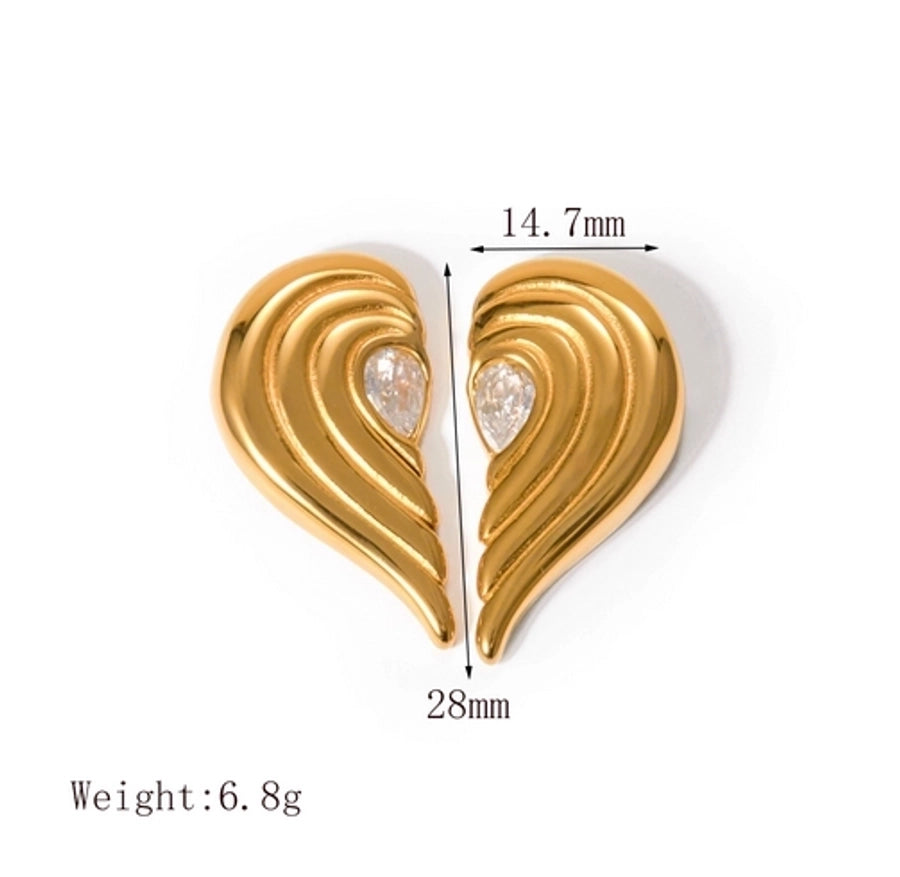 1 Pair IG Style Vintage Style Classic Style Symmetrical Half Love Plating Inlay 304 Stainless Steel Zircon 18K Gold Plated Ear Studs