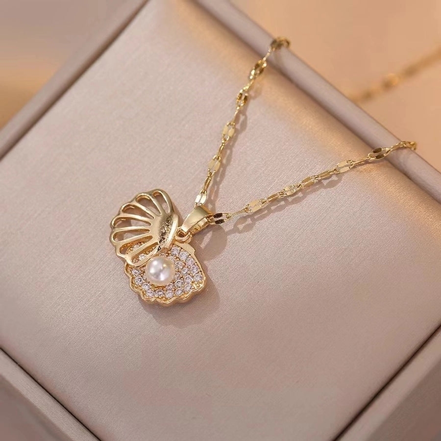 Jewelry Beach Simple Style Shell 304 Stainless Steel Acrylic 18K Gold Plated Pendant Necklace