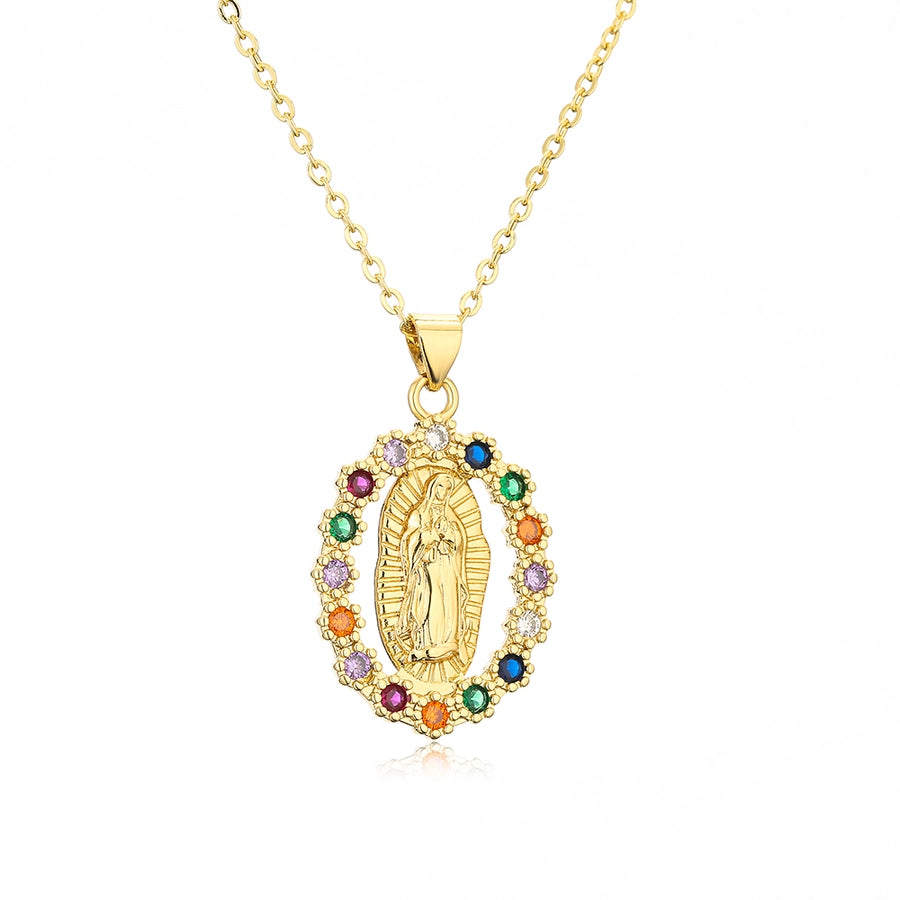 fashion virgin mary copper 18k gold plated zircon pendant necklace in bulk