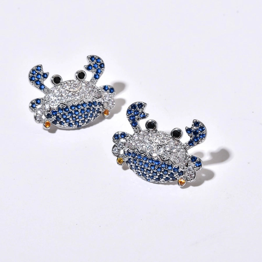 1 Pair Cute Shiny Crab Inlay Copper Zircon K Gold Plated Ear Studs