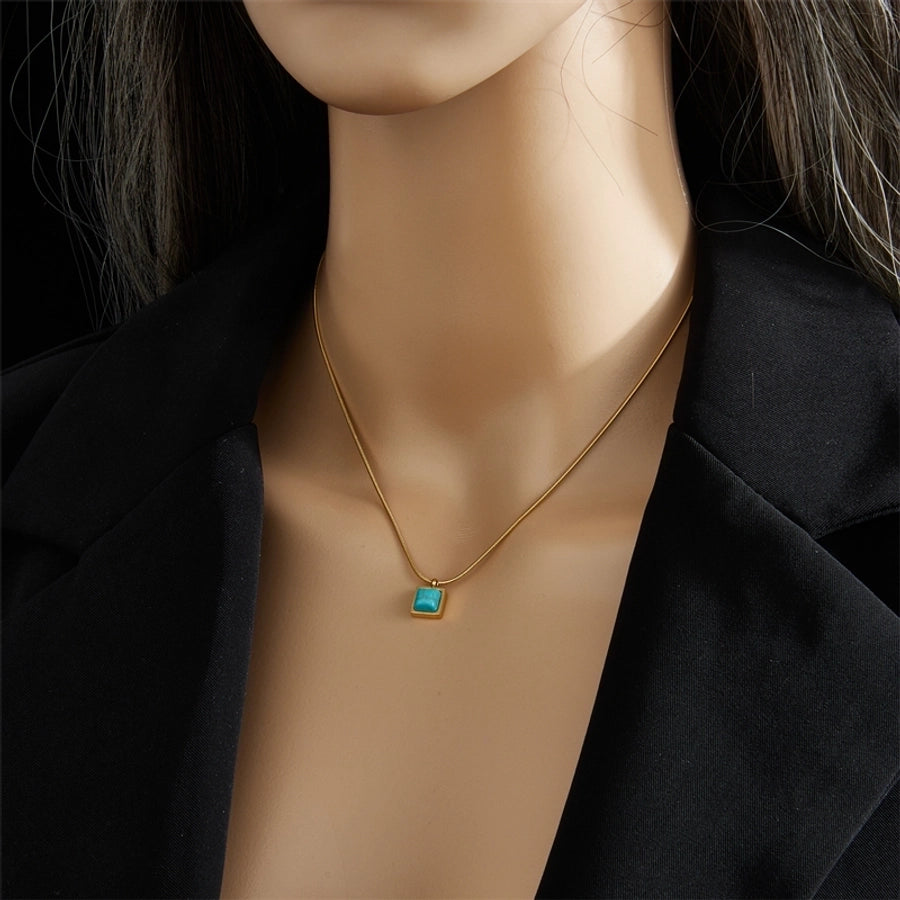 Jewelry Retro Square 304 Stainless Steel Turquoise 18K Gold Plated Inlay Stainless Steel Necklaces