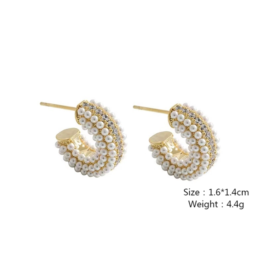 1 Pair Retro Simple Style C Shape Plating Inlay Alloy Rhinestones Pearl Gold Plated Ear Studs