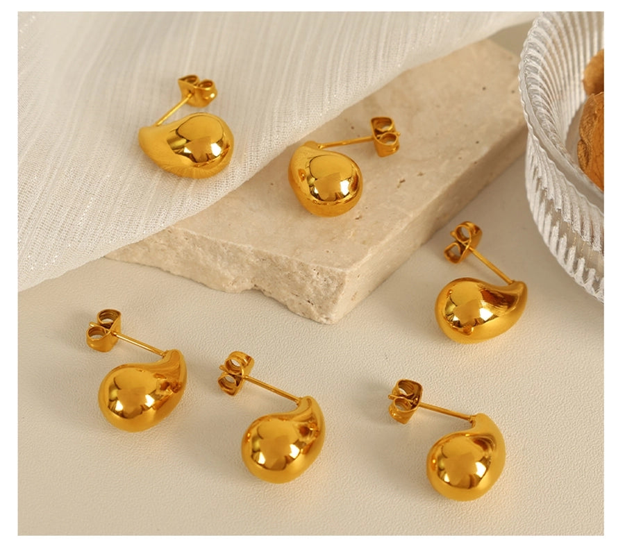 1 Pair IG Style Elegant Water Droplets Polishing 304 Stainless Steel 18K Gold Plated Ear Studs