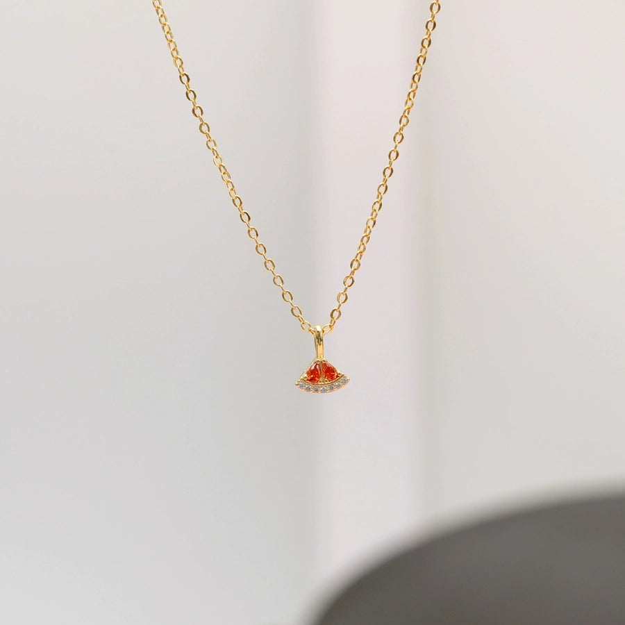 Copper 18K Gold Plated Fruit Zircon Pendant Necklace