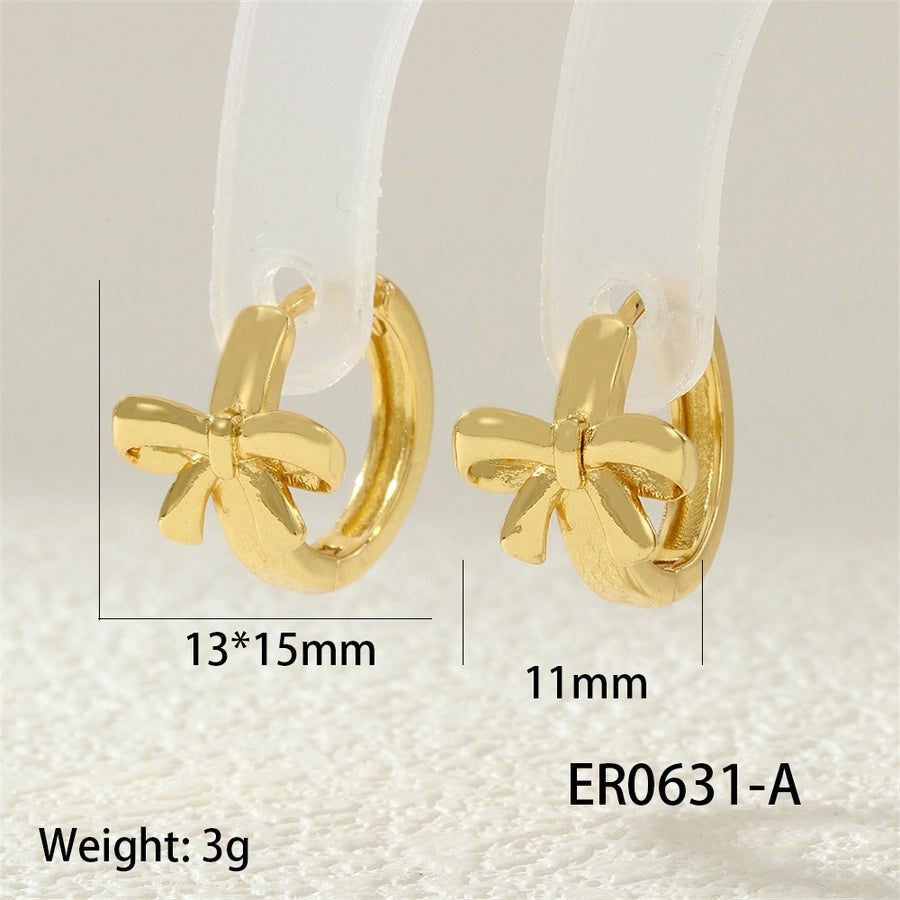 1 Pair IG Style Simple Style Commute Flower Butterfly Inlay Copper Zircon 18K Gold Plated Earrings