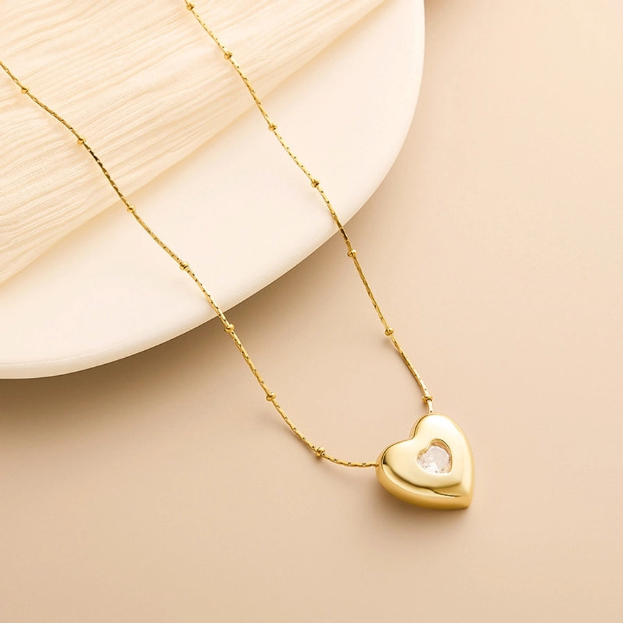 Jewelry IG Style Simple Style Heart Shape Titanium Steel Zircon Inlay Necklace