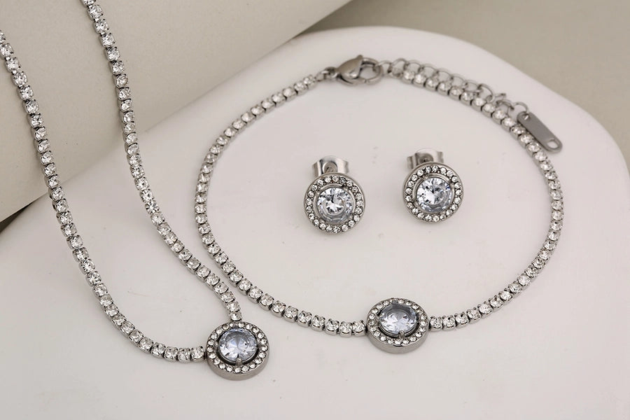 Jewelry Glam Luxurious Shiny Heart Shape 304 Stainless Steel Artificial Diamond Inlay Jewelry Set