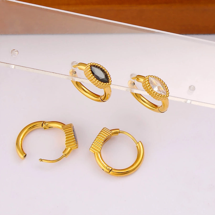 1 Pair Casual Vacation Simple Style Circle Inlay 304 Stainless Steel 316 Stainless Steel  Rhinestones 18K Gold Plated Earrings - CEJEW