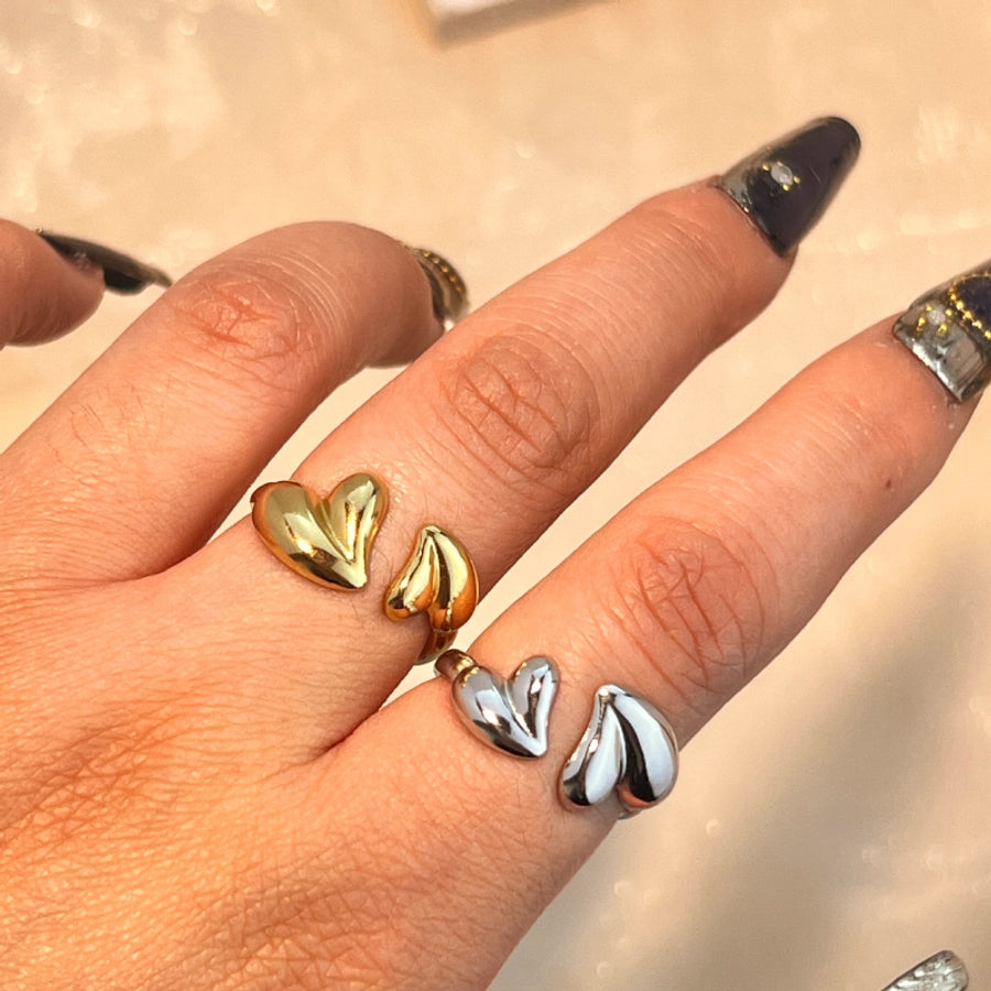 Jewelry Casual Retro Marine Style Heart Shape 304 Stainless Steel 18K Gold Plated Plating Open Rings