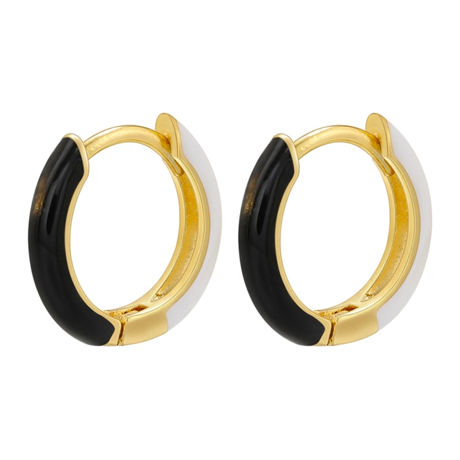 1 pair basic simple style circle round enamel plating copper 18k gold plated hoop earrings - CEJEW