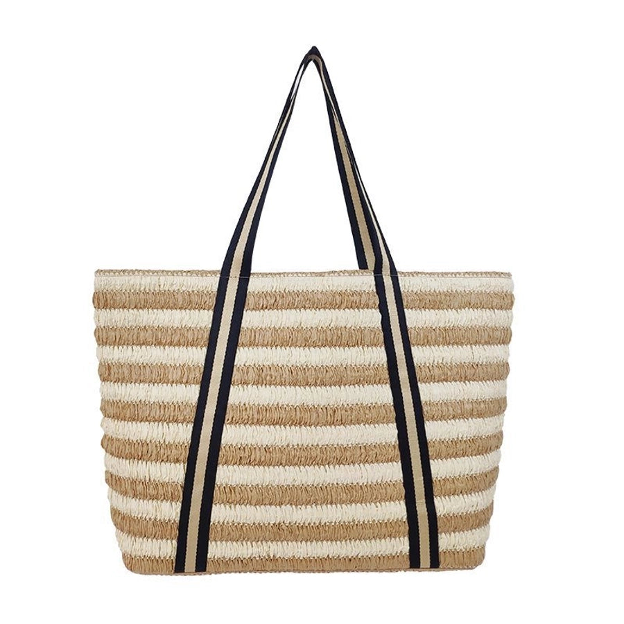 Women's Medium Paper Stripe Streetwear Weave Sewing Thread Square Magnetic Buckle Tote Bag