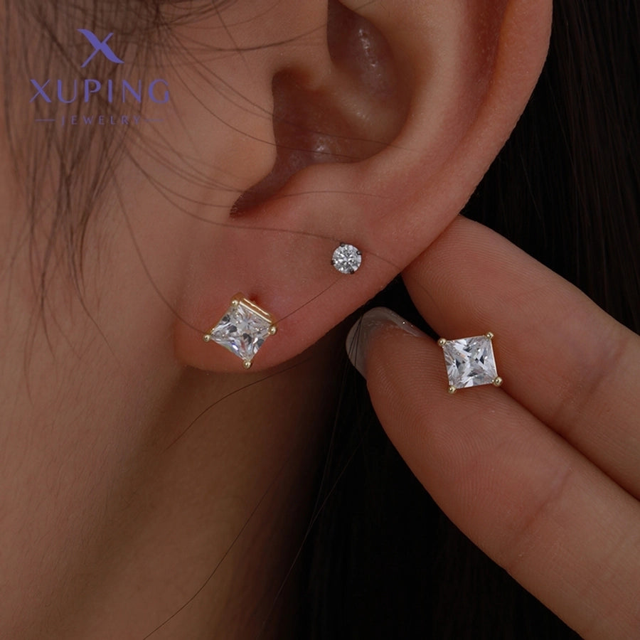 1 Pair Simple Style Streetwear Commute Square Plating Copper Artificial Gemstones 18K Gold Plated Ear Studs