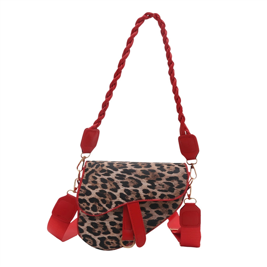 Women's Medium Pu Leather Leopard Streetwear Square Magnetic Buckle Saddle Bag