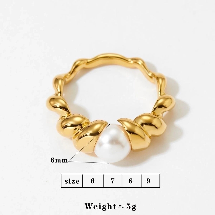 304 Stainless Steel 16K Gold Plated White Gold Plated Gold Plated Casual Plating Inlay Round Artificial Pearls Rings