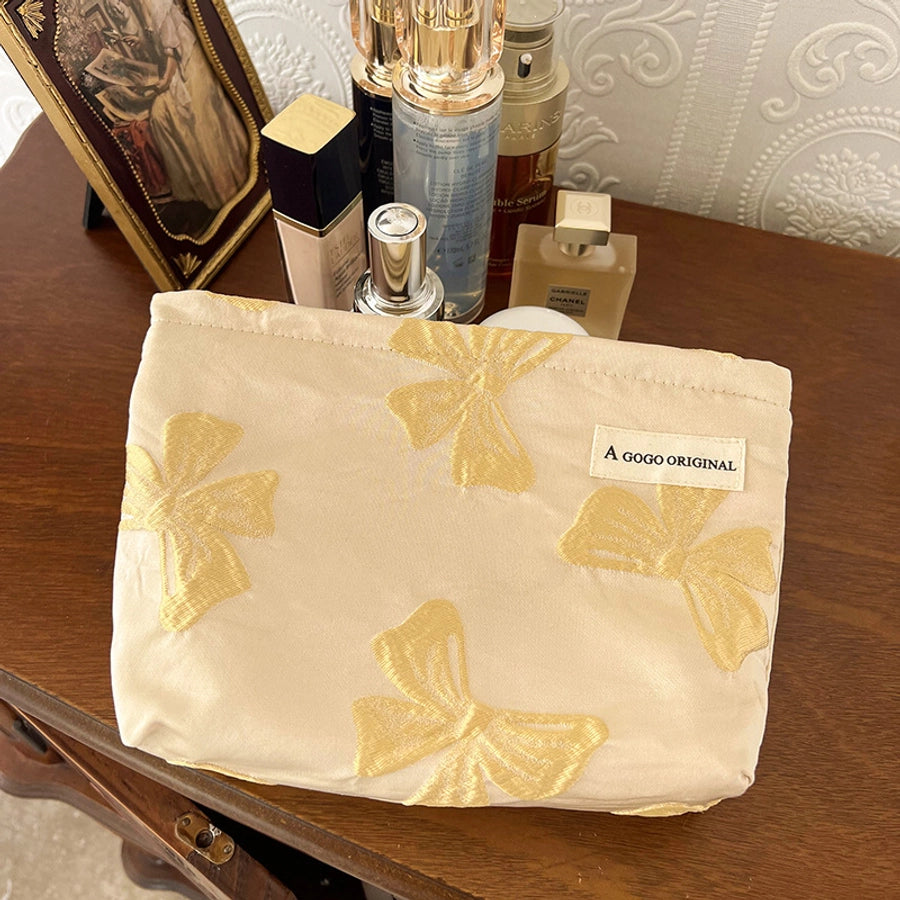 Elegant Streetwear Solid Color Bow Knot Polyester Square Makeup Bags