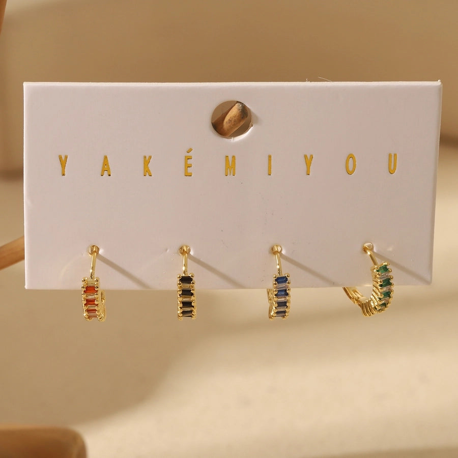 1 Set Yakemiyou Basic Modern Style Small circle Colorful Inlay Copper Zircon 14K Gold Plated Huggie Earrings