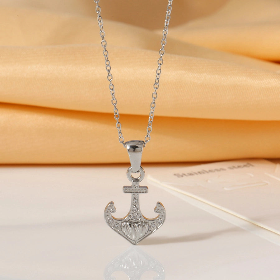 Jewelry Elegant Simple Style Streetwear Anchor Titanium Steel Diamond Pendant Necklace