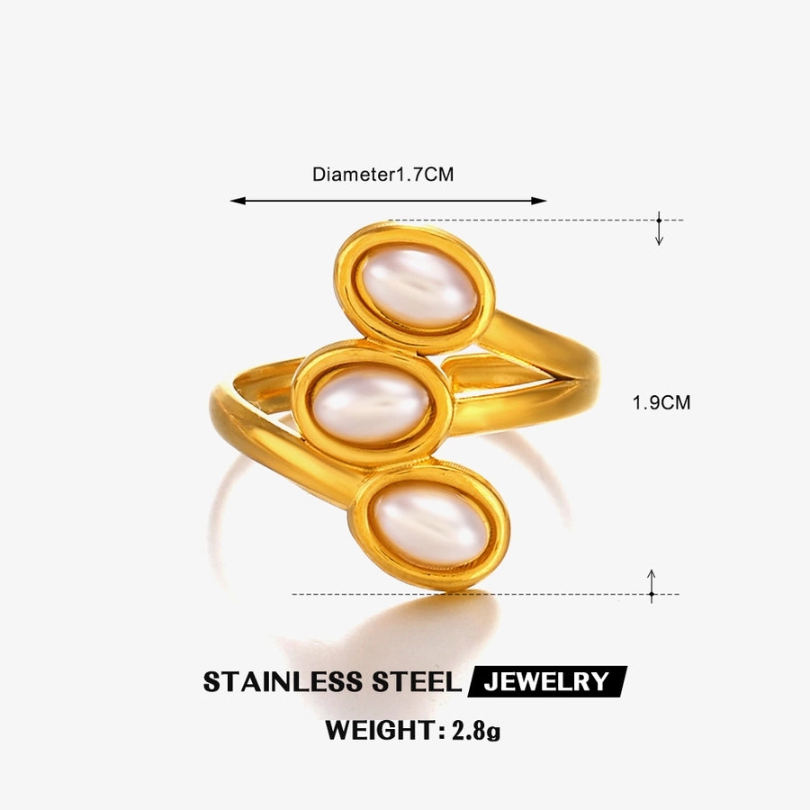 Jewelry Vintage Style Geometric 304 Stainless Steel Artificial Pearls 18K Gold Plated Inlay Open Rings