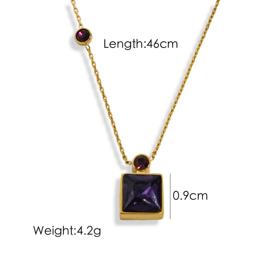 304 Stainless Steel 14K Gold Plated Simple Style Inlay Square Zircon Pendant Necklace