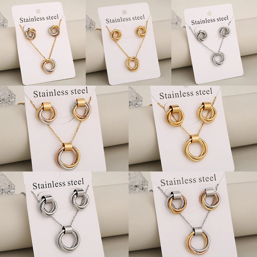 Jewelry Casual Vacation Classic Style Circle 304 Stainless Steel 18K Gold Plated Jewelry Set