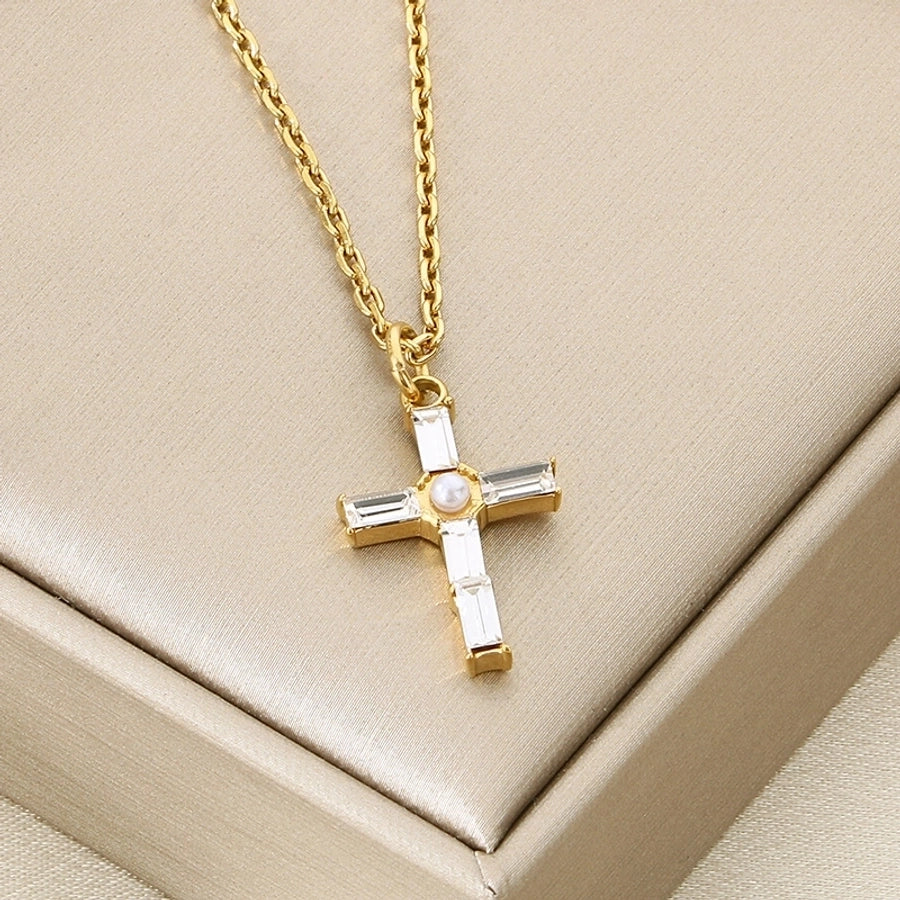 Jewelry Vintage Style Cross 304 Stainless Steel 18K Gold Plated Stainless Steel Necklaces