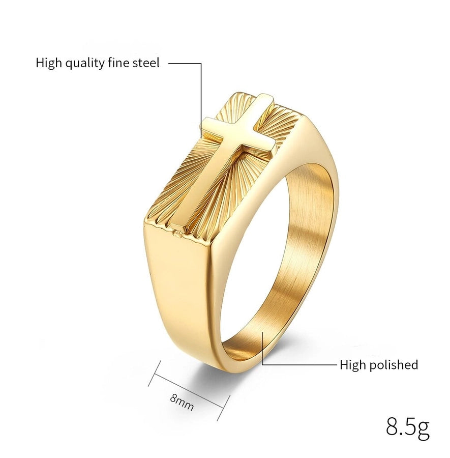 Simple Style Classic Style Commute Cross 304 Stainless Steel Gold Plated Men's Rings