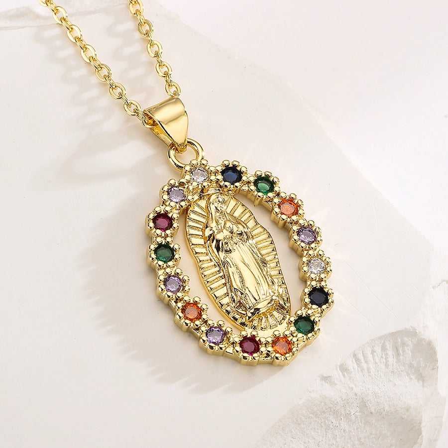 fashion virgin mary copper 18k gold plated zircon pendant necklace in bulk