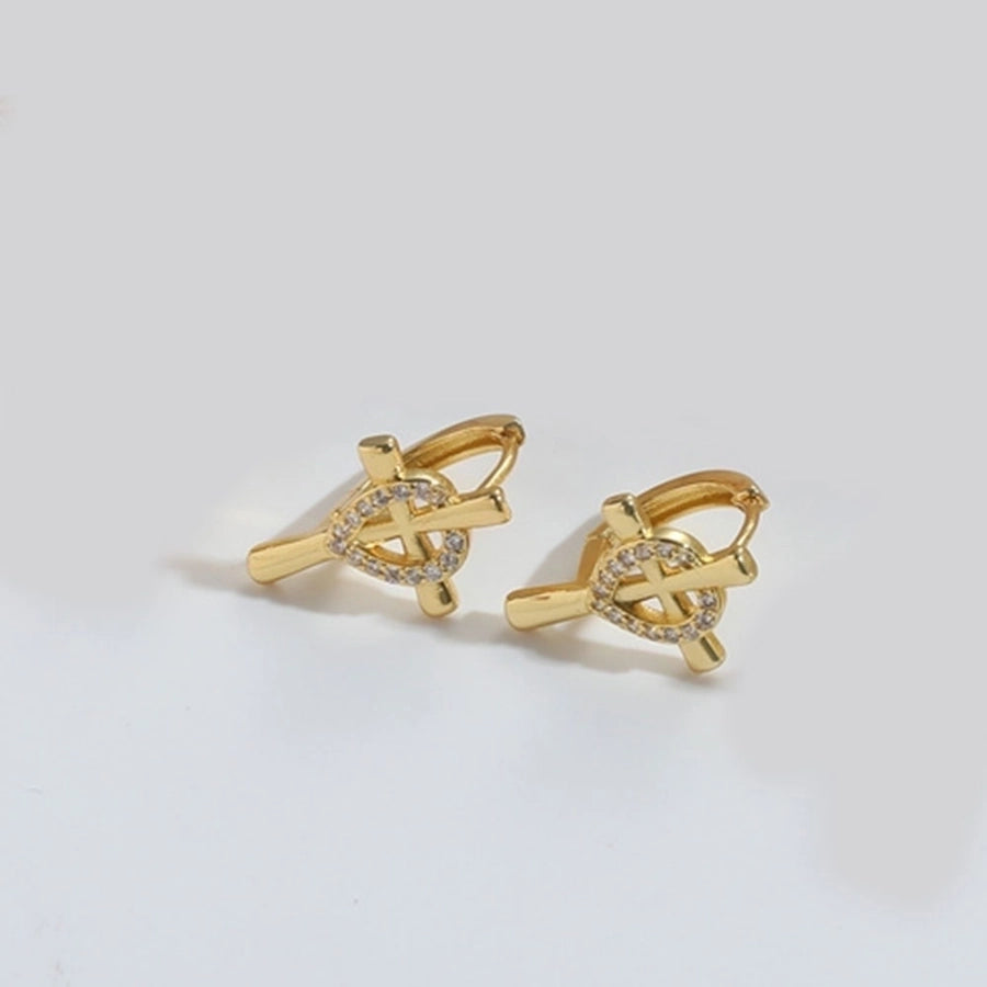 1 Pair Elegant Simple Style Commute Cross Inlay Copper Zircon 14K Gold Plated Earrings