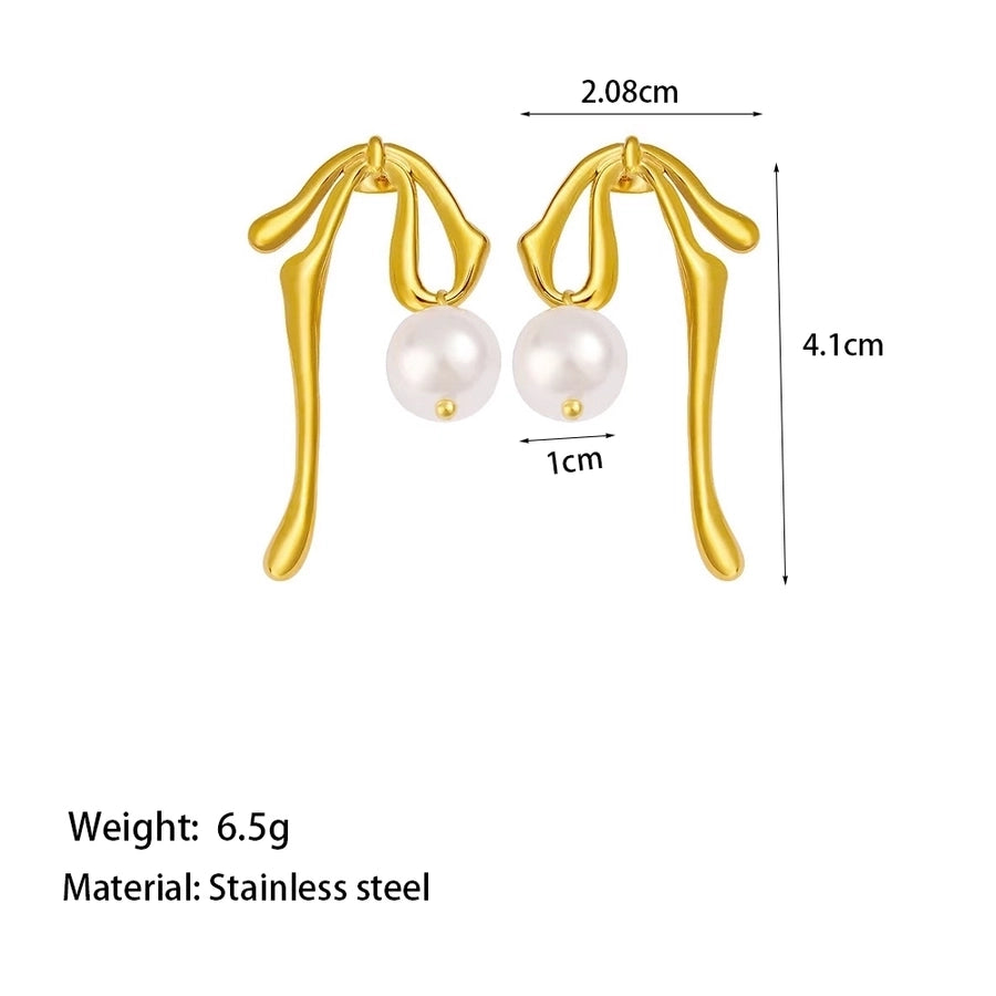 1 Pair Simple Style Bow Knot Shell Polishing Plating Inlay 304 Stainless Steel Pearl 18K Gold Plated Earrings Ear Studs