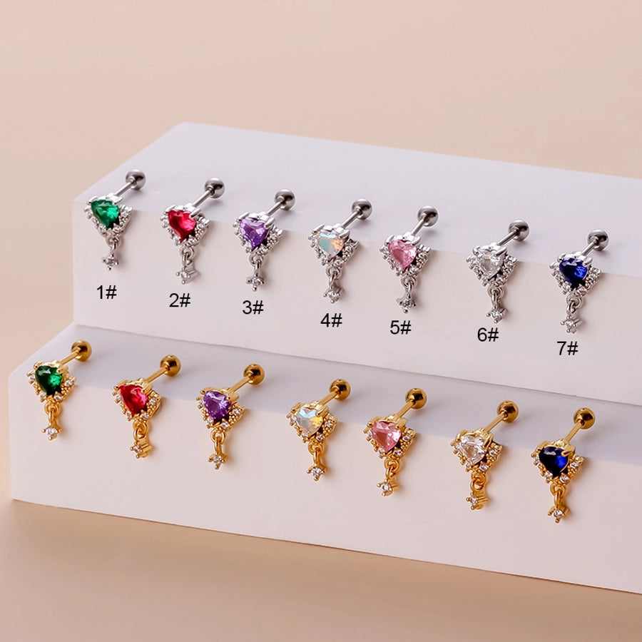 Ear Cartilage Rings & Studs Glam Heart Shape 316L Stainless Steel  Copper Plating Zircon