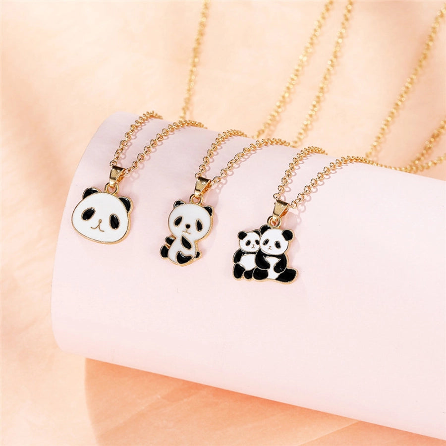 Cartoon Style Cute Panda K Gold Plated 201 Stainless Steel Zinc alloy  Pendant Necklace