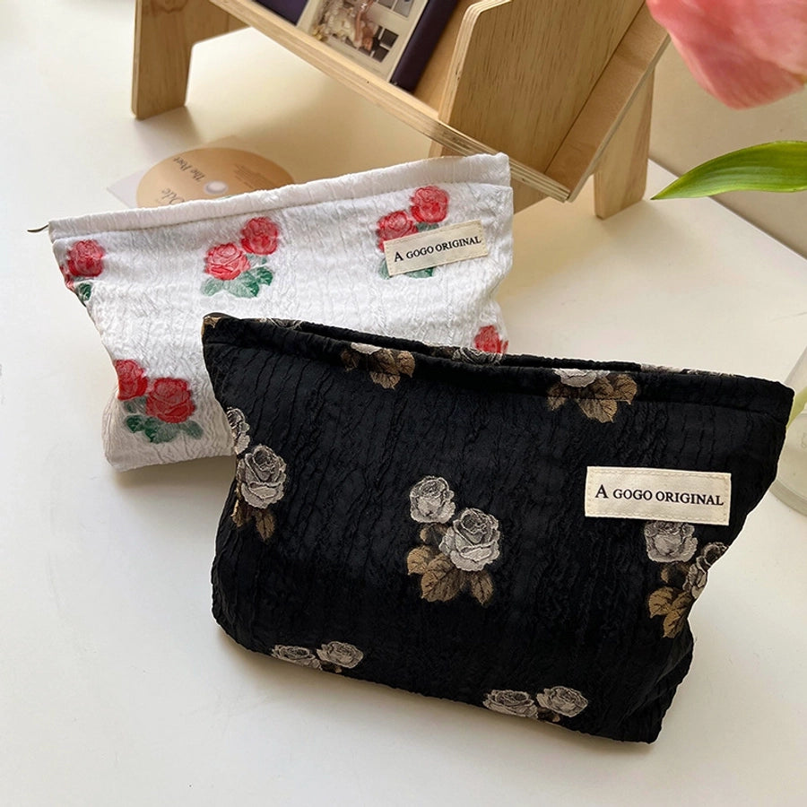 Elegant Streetwear Flower Polyester Square Makeup Bags