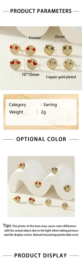 1 Pair Casual Simple Style Commute Smile Face Plating Inlay Copper Zircon 18K Gold Plated Ear Studs