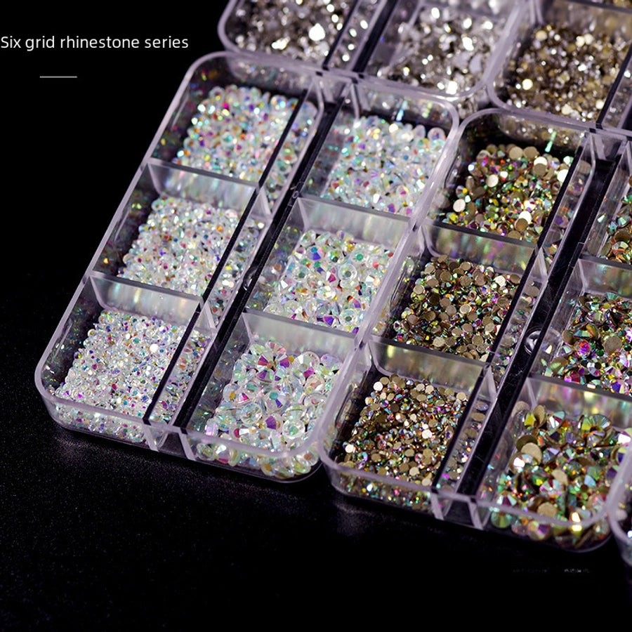 Mixed 6-grid Nail Art Decorations Water Drill Ab Color Drill Heaven's Light Flat Bottom Super Shiny White Glass Holographic