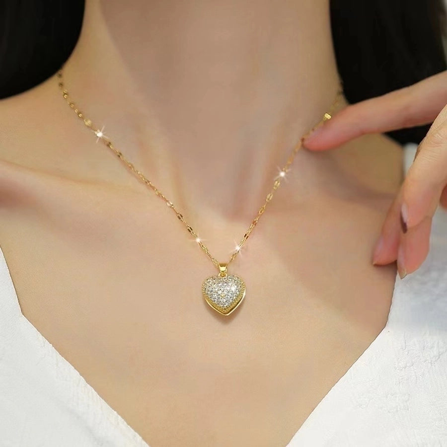 Jewelry Simple Style Classic Style Heart Shape 304 Stainless Steel Acrylic 18K Gold Plated Heart Pendant Necklace