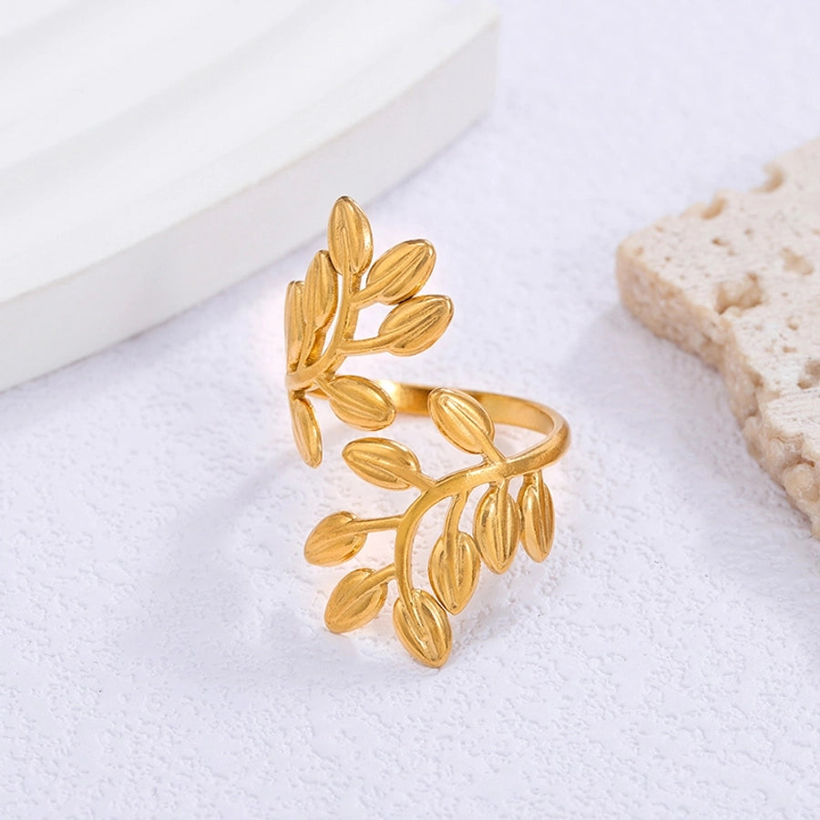 Jewelry Simple Style Leaves 304 Stainless Steel Open Rings