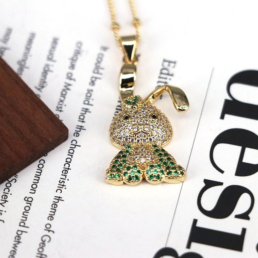 Copper Plating Inlay Rabbit Zircon Pendant Necklace