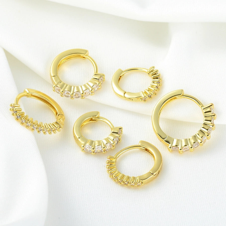 1 piece sweet simple style round plating inlay brass zircon 18k gold plated silver plated earrings