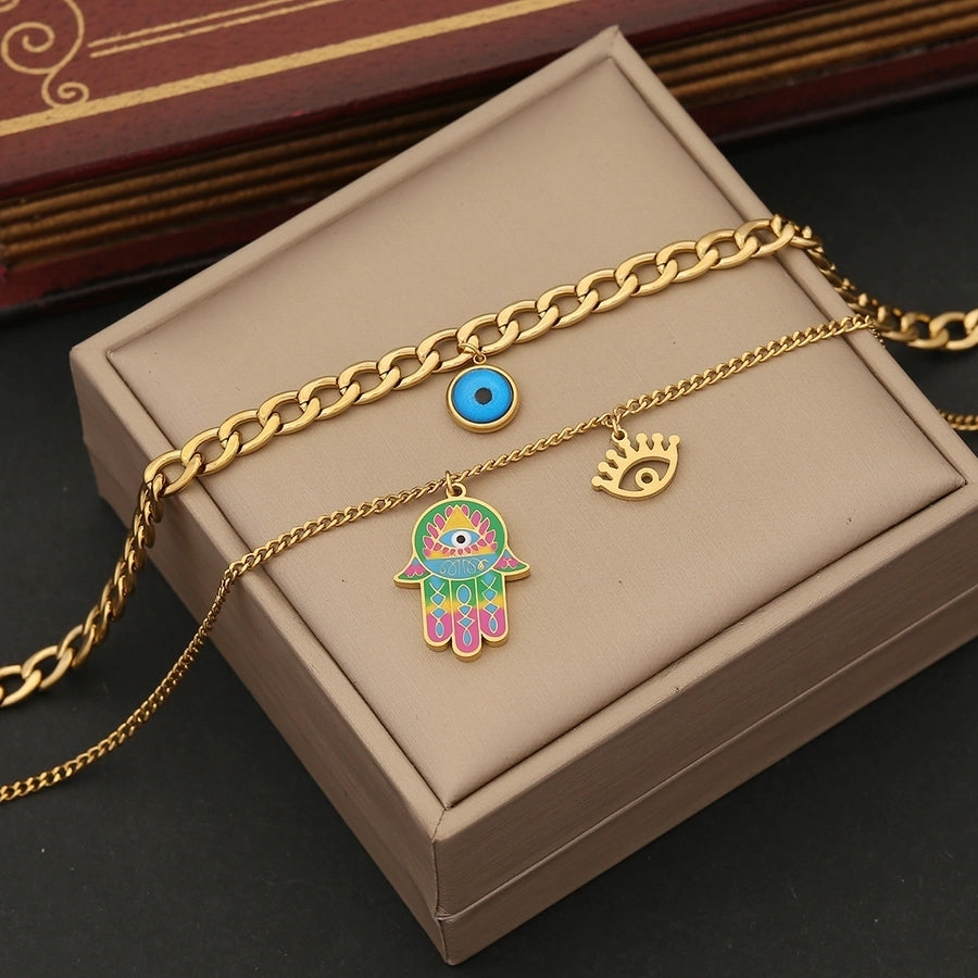 Jewelry Elegant Ethnic Style Streetwear Palm 304 Stainless Steel Zircon 18K Gold Plated Inlay Jewelry Set